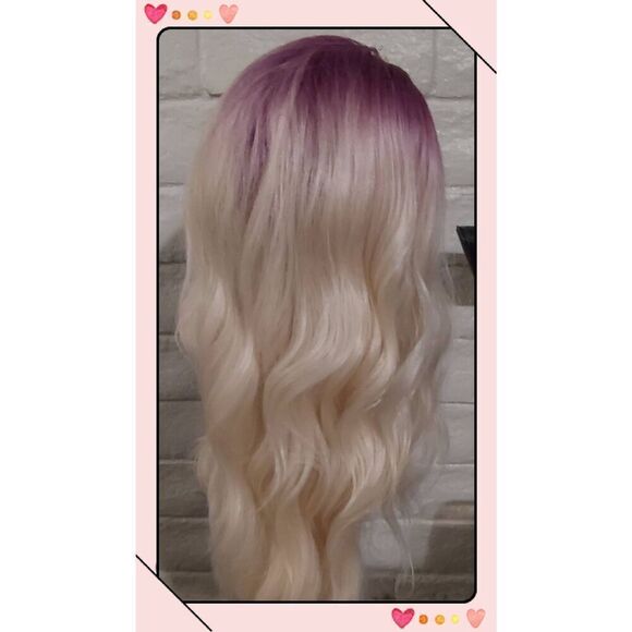 Gorgeous Light Blonde & Magenta Human Hair Blend Wig - Picture 2 of 8